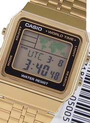 Casio Vintage Youth Digital Watch for Men with Stainless Steel Band, Water Resistant, A500WGA-1DF, Gold