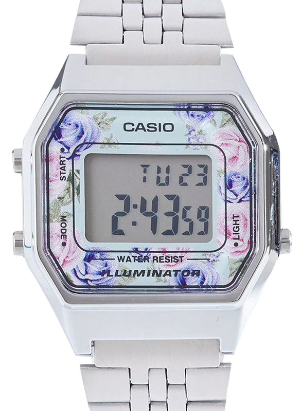 Casio Youth Series Digital Watch for Women with Stainless Steel Band, Water Resistant, LA680WA-2CDF, Silver/Grey