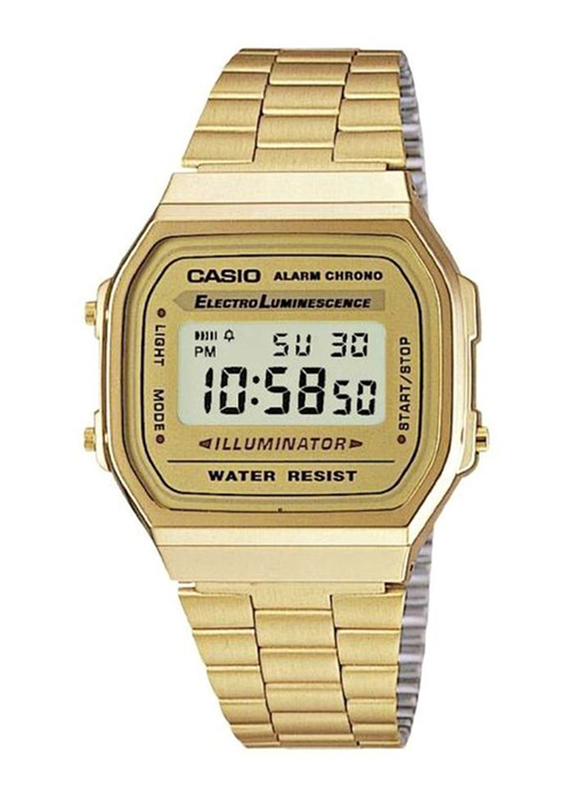 Casio Digital Watch for Men with Stainless Steel Band, Water Resistant, A168WG-9WDF, Gold/Grey