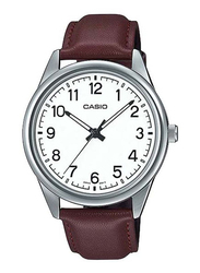 Casio Analog Watch for Men with Leather Band, Water Resistant, MTP-V005L-7B4UDF, Red/White
