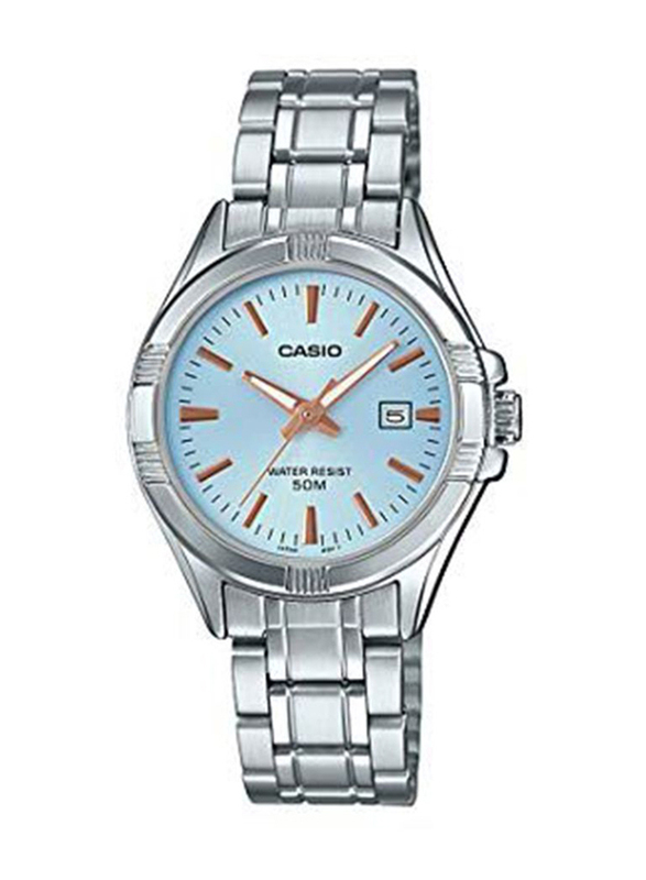 Casio Dress Analog Watch for Women with Stainless Steel Band, Water Resistant, LTP-1308D-2AVDF, Silver/Blue