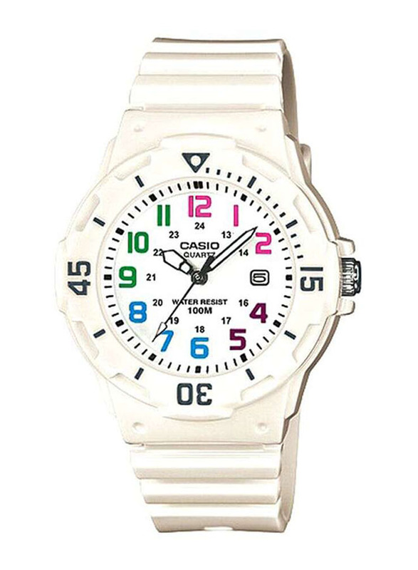 Casio Youth Analog Watch for Women with Resin Band, Water Resistant, LRW-200H-7BVDF, White