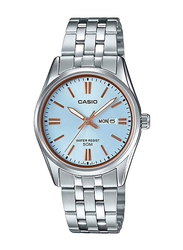 Casio Enticer Analog Watch for Women with Stainless Steel Band, Water Resistant, LTP-1335D-2AVDF, Silver/Blue