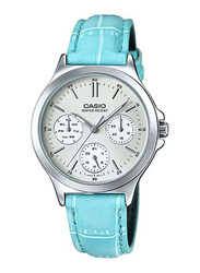 Casio Enticer Analog Watch for Women with Leather Band, Water Resistant and Chronograph, LTP-V300L-2AUDF, Blue-Silver