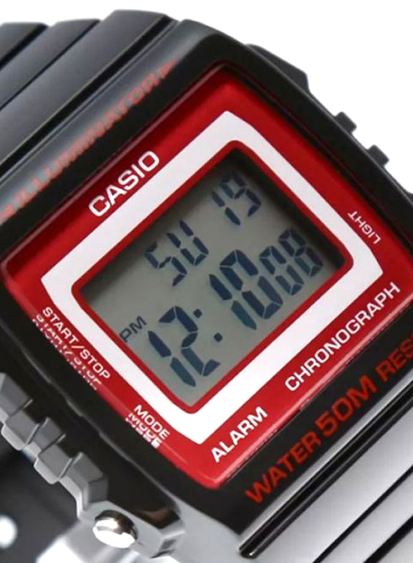 Casio Classic Digital Watch for Men with Resin Band, Water Resistant, W-215H-1A2VDF, Black/Grey-Red