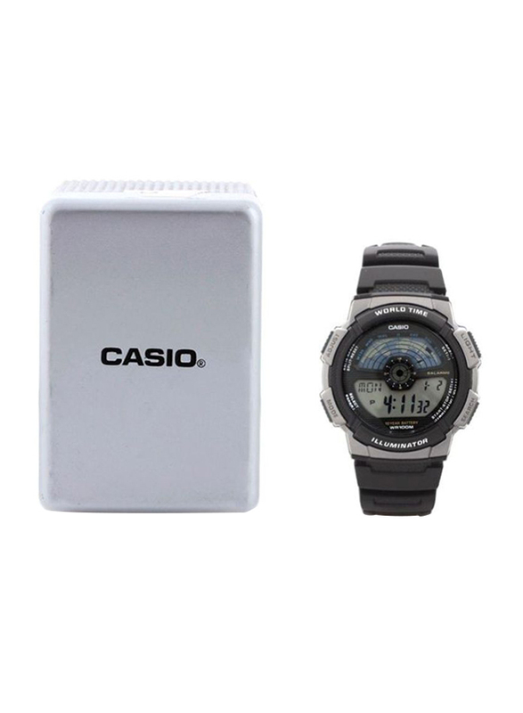 Casio Youth Series Digital Watch for Men with Resin Band, Water Resistant, AE-1100W-1AVDF, Black/Grey-Blue