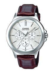 Casio Analog Watch for Men with Leather Band, Water Resistant, CASIOMTP-V300L-7AUDF, Brown/White