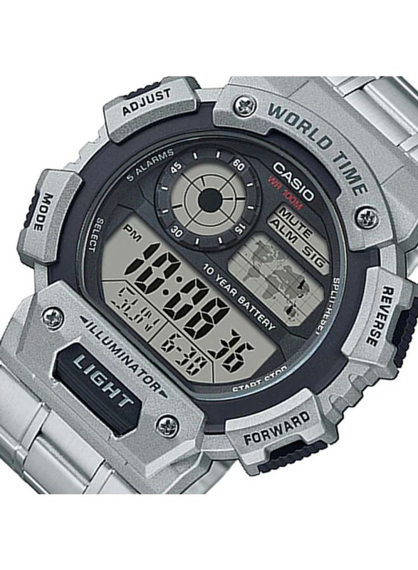 Casio Youth Series Digital Watch for Men with Stainless Steel Band, Water Resistant, AE-1400WHD-1AVDF, Silver/Grey-Black
