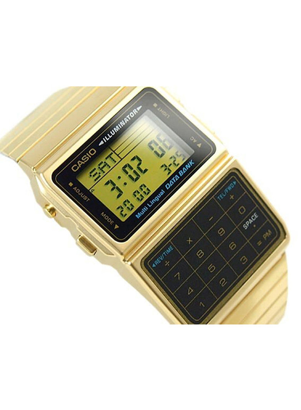 Casio Data Bank Digital Watch for Men with Stainless Steel Band, Water Resistant, DBC-611G-1, Gold/Yellow