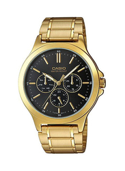 Casio Analog Watch for Men with Stainless Steel Band, Water Resistant and Chronograph, MTP-V300G-1AUDF, Gold/Black
