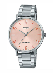 Casio Dress Analog Watch for Women with Stainless Steel Band, Water Resistant, LTP-VT01D-4B2UDF, Silver/Pink
