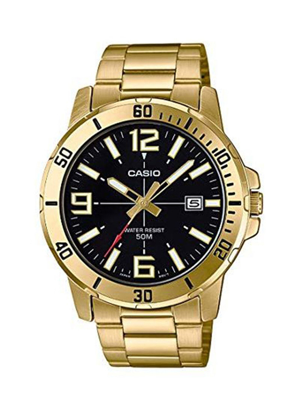 Casio Enticer Analog Watch for Men with Stainless Steel Band, Water Resistant, MTP-VD01G-1BVUDF, Gold/Black
