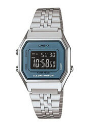 Casio Vintage Digital Watch for Women with Stainless Steel Band, Water Resistant, LA680WA-2BDF, Silver-Black/Blue