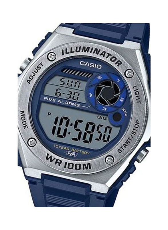 Casio Digital Watch for Men with Resin Band, Water Resistant, MWD-100H-2A, Blue/Grey