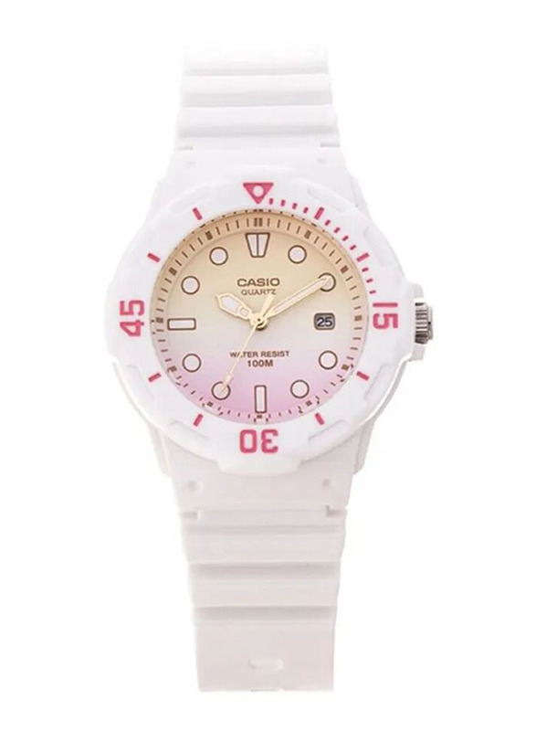 Casio Analog Watch for Women with Silicone Band, Water Resistant, LRW-200H-4E4VDF, White-Pink/Yellow
