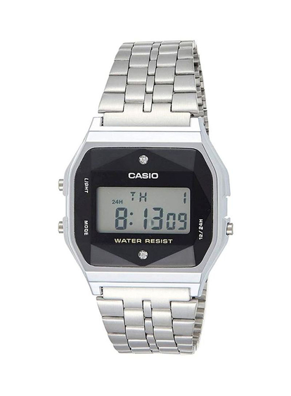 Casio Vintage Digital Watch for Men with Stainless Steel Band, Water Resistant, A159WAD-1DF, Silver-Grey