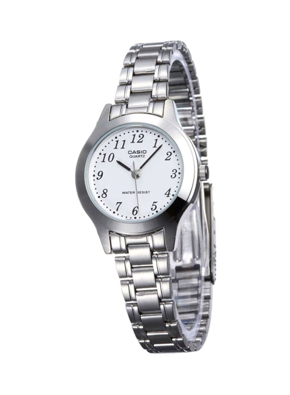 Casio Enticer Series Analog Watch for Women with Stainless Steel Band, Water Resistant, LTP-1128A-7BRDF, Silver/White