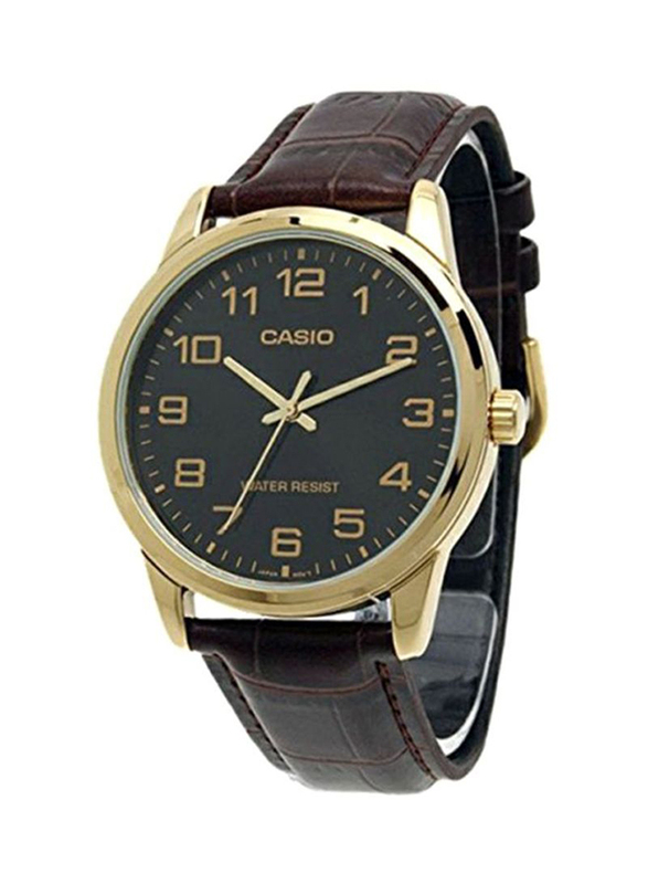 Casio Enticer Series Analog Watch for Men with Leather Band, Water Resistant, MTP-V001GL-1BUDF (CN), Brown/Black