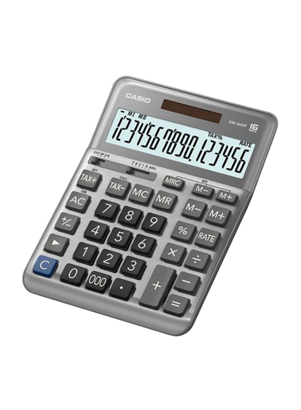 Casio 16-Digit Office Calculator, DM-1600F-W-DP, Grey
