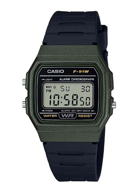 Casio Classic Digital Watch for Men with Resin Band, Water Resistant, F-91WM-3ADF, Black/Grey