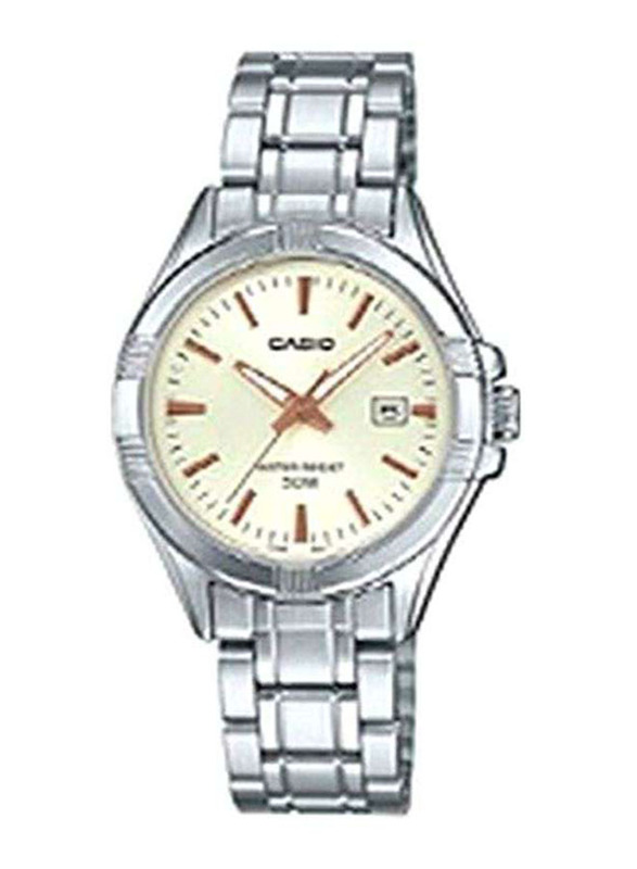 Casio Analog Watch for Women with Stainless Steel Band, Water Resistant, LTP-1308D-9AVDF, Silver-Beige