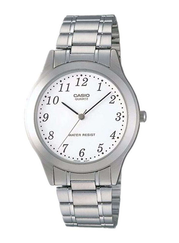 Casio Analog Watch for Men with Stainless steel Band, Water Resistant with Chronograph, MTP-1128A-7BRDF, Silver-White