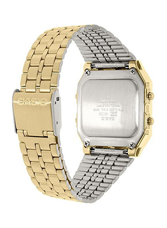 Casio Digital Watch for Men with Stainless Steel Band, Water Resistant, A500WGA-9DF, Gold/Grey