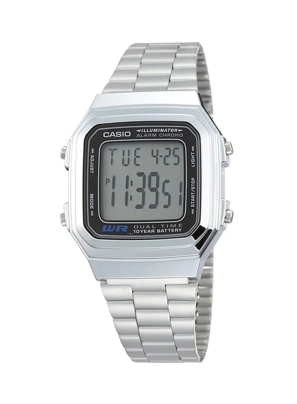 Casio Vintage Digital Watch for Men with Stainless Steel Band, Water Resistant, A178WA-1ADF, Silver-Grey