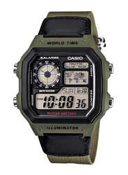 Casio Digital Watch for Boys with Resin Band, Water Resistant, AE-1200WHB-3BVDF, Green-Black/Grey