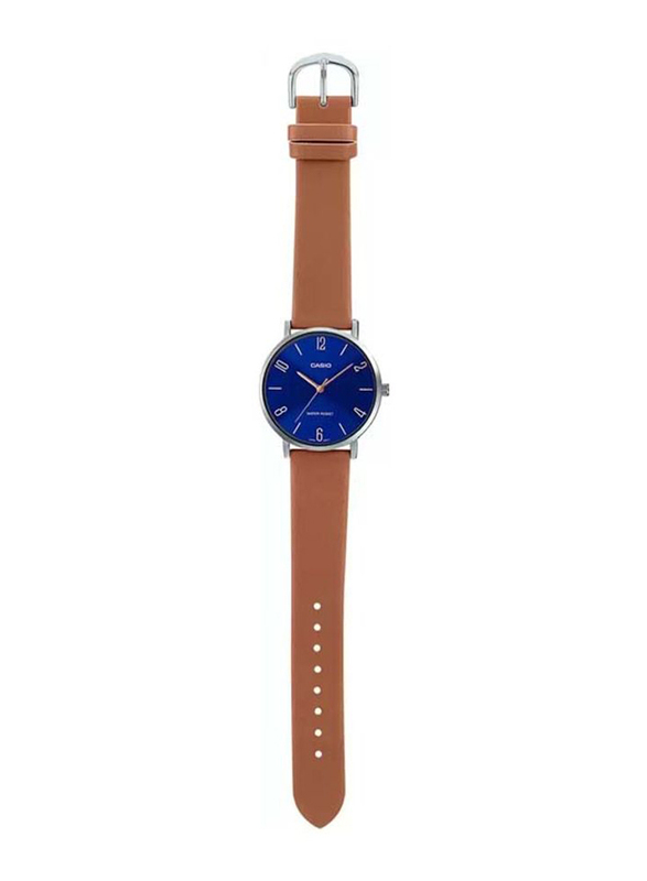 Casio Dress Analog Watch for Men with Leather Band, Water Resistant, MTP-VT01L-2B2UDF, Brown/Blue