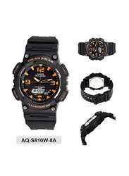 Casio Youth Analog/Digital Watch for Men with Resin Band, Water Resistant, AQS810W-8A, Charcoal/Black-Orange