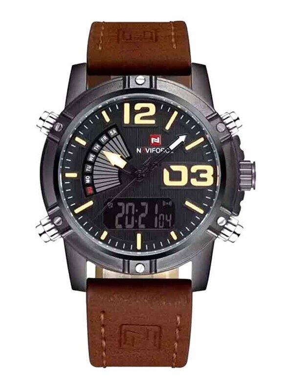 

Naviforce Anlog Watch for Men with Leather Band, Brown-Black