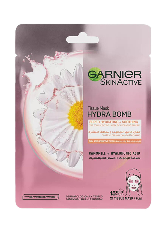 Garnier Skin Active Hydra Bomb Chamomile Hyaluronic Acid Tissue Face Mask for Dry & Sensitive Skin, 32gm