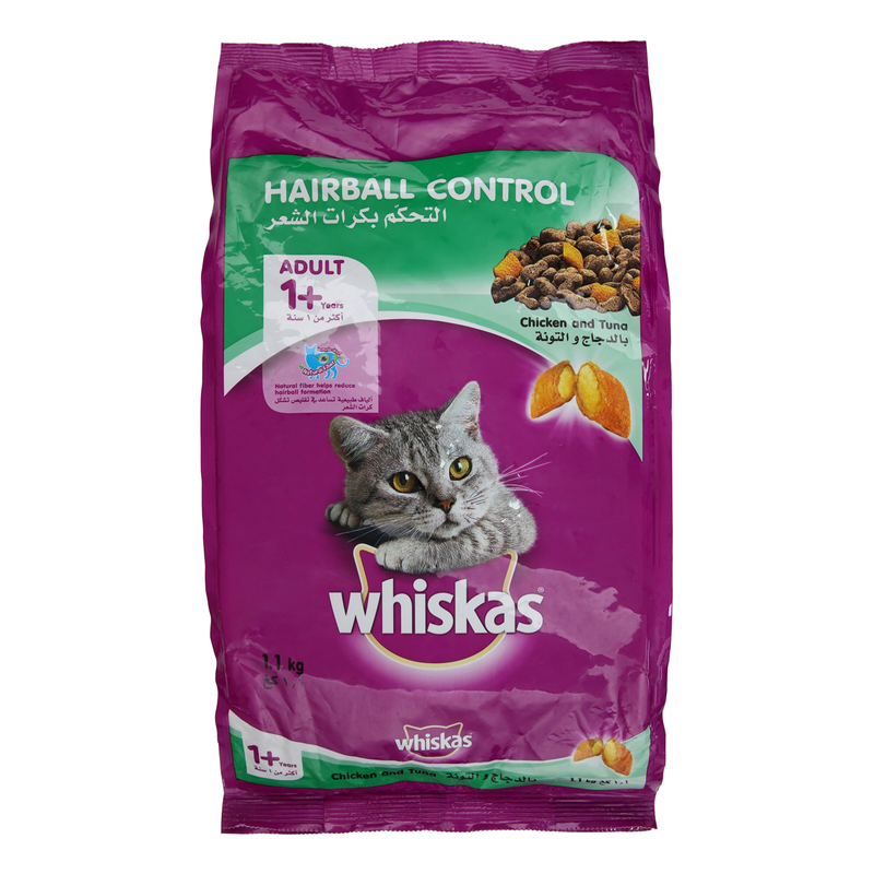 Whiskas Hair Ball Control Chicken & Tuna Cat Dry Food, 1.1 Kg