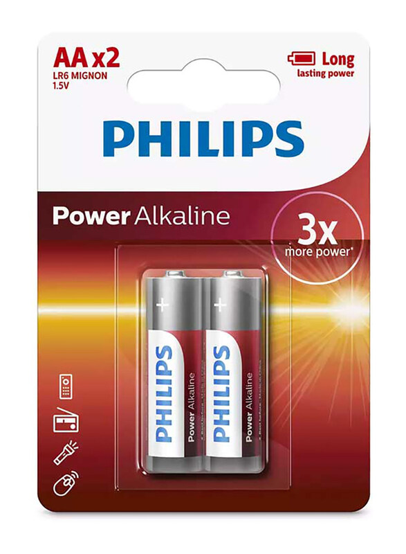 

Philips 1.5V AA Power Alkaline Batteries, 2 Pieces, Multicolour
