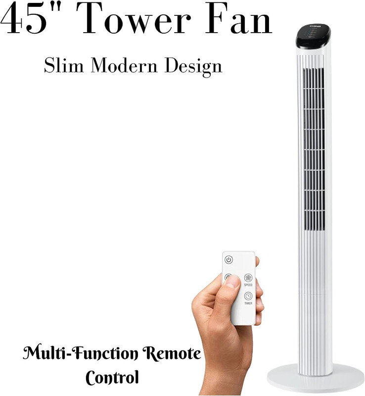 KHIND  FD301R, 45 Inch Tower Fan with 7.5 Hour Timer Function, Whisper-Quiet Operation, Touch Screen and Overheat Protection, Space Saving Design