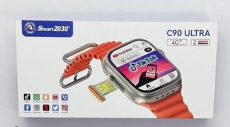 Smartbarry C90 ULTRA ,4G SIM Smart Watch with 4GB RAM and 64GB Internal Memory - with 2 Straps