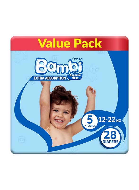 Sanita Bamabi Diapers, Size 5, Value Pack, X-Large 12-22 kg, 28 Count