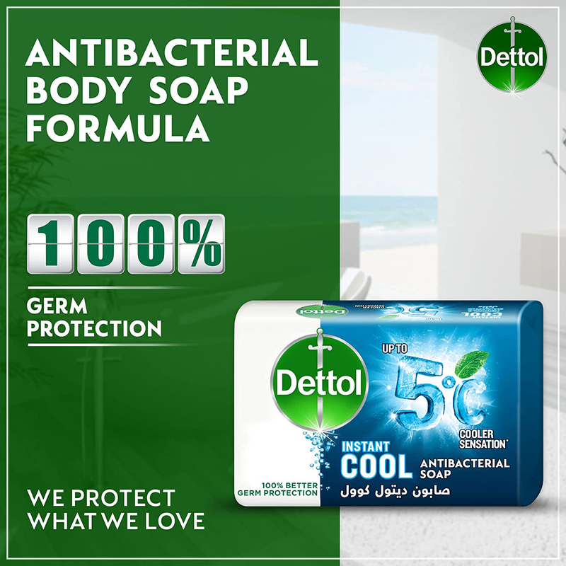 Dettol Instant Cool Anti-Bacterial Soap, 4 x 165gm