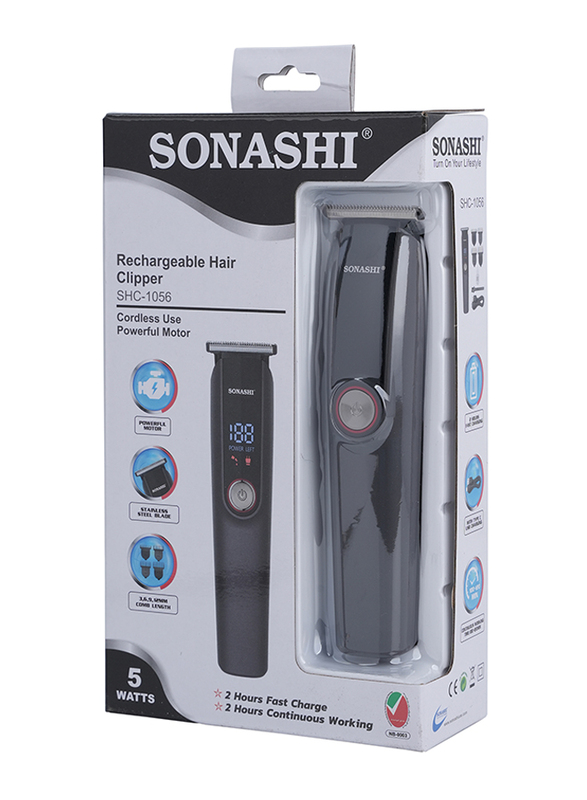 Sonashi Rechargeable Hair Clipper, SHC-1056, Black/Dark Grey