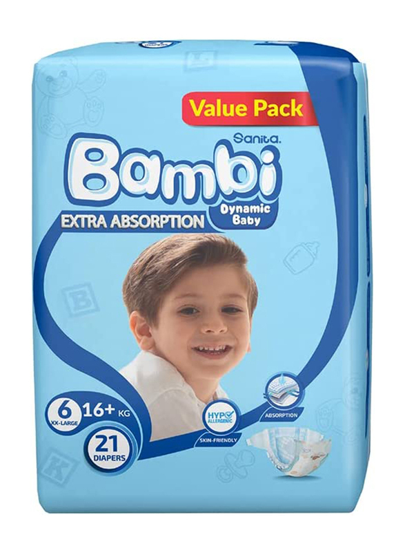 Sanita Bamabi Kids Diapers, Size 6, Value Pack, 16+ kg, 21 Count