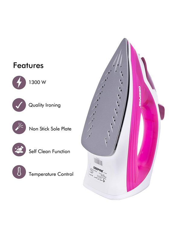 Geepas Electric Steam Iron, 1300W, GSI7808, White/Pink