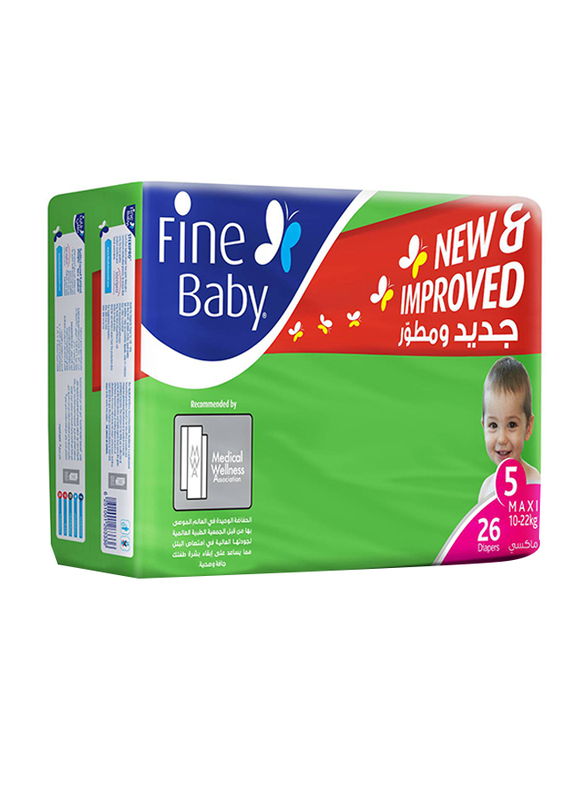 Fine Baby Diapers, Size 5, Maxi Economy Pack, 10-22 kg, 26 Count