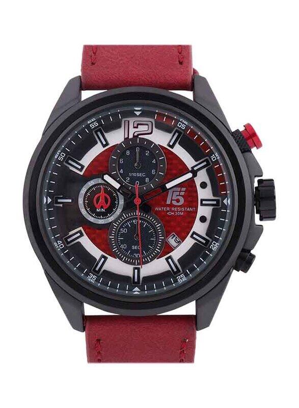 

T5 Anlog Watch for Men with Leather Band, Water Resistant, Red-Black/Red