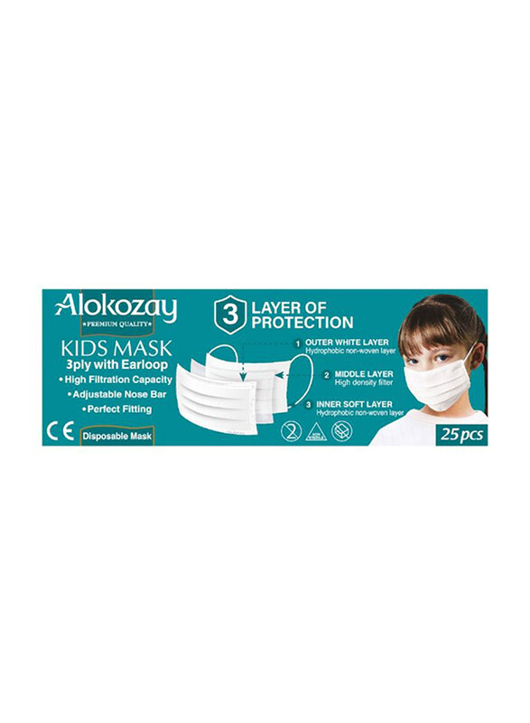 

Alokozay Kids Face Mask White, 25 Pieces