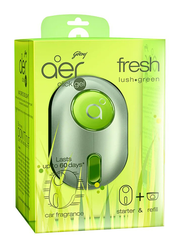 Godrej Aer 10g Fresh Lush Click Gel Car Vent Air Freshener Kit, Green