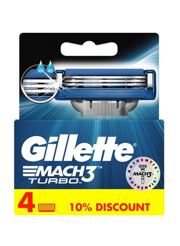 Gillette Mach 3 Turbo Men's Razor Refill Cartridge, 4 Pieces