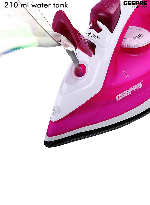 Geepas Electric Steam Iron, 1300W, GSI7808, White/Pink