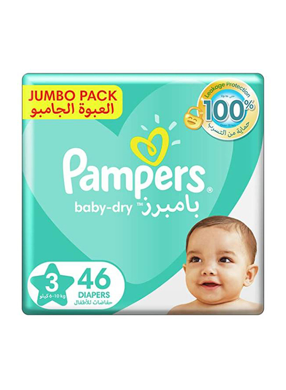 Pampers Baby-Dry Diapers, Size 3, Junior+, 5-9 kg, Jumbo Pack, 46 Count