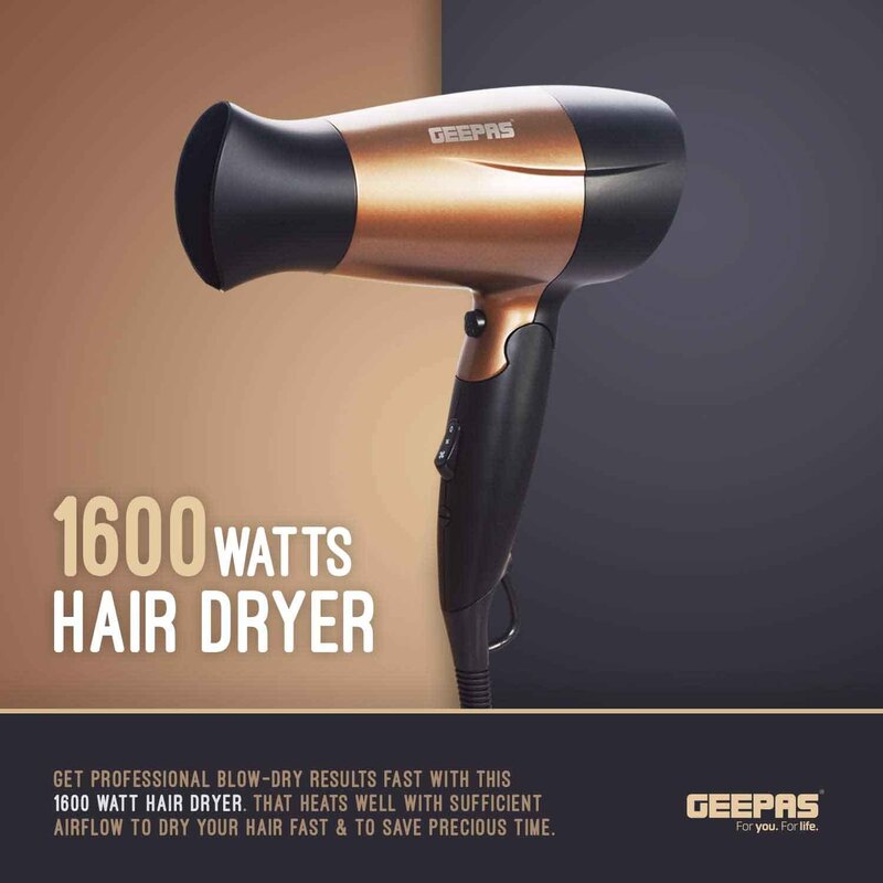 Geepas Hair Dryer/Cool Shot, 1600W, GH8642, Gold